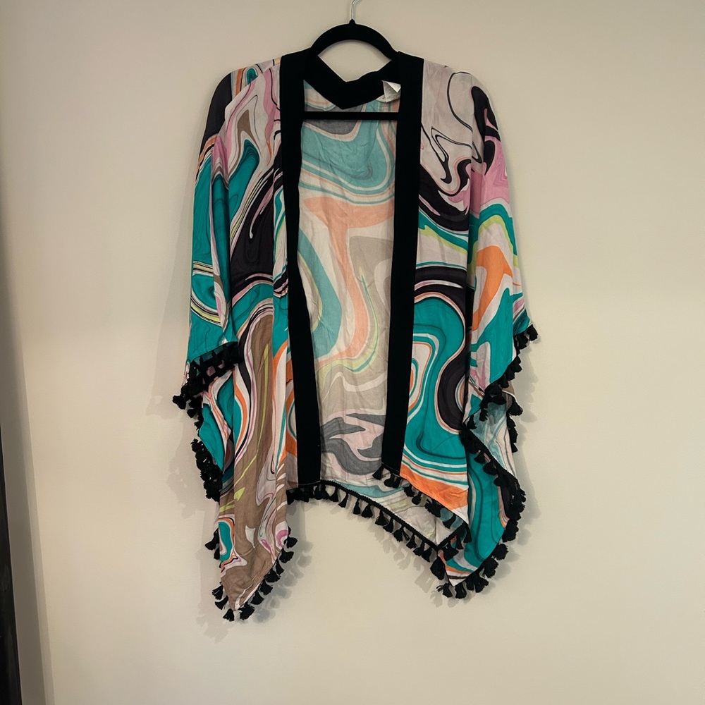 Trina Turk Vibrant Swirl Kimono with Black Trim